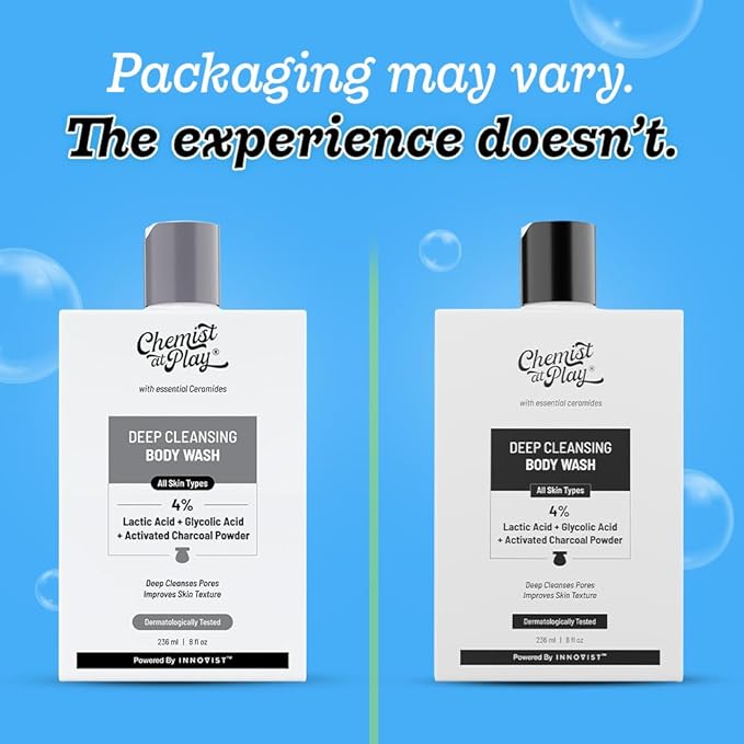 Chemist at Play Deep Cleansing Body Wash| Activated Charcoal Removes Dirt | Lactic Acid for Skin Texture| Glycolic Acid for Exfoliation| 7.9 Fl oz