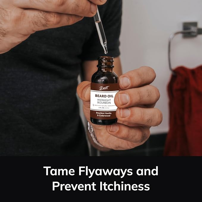 Detroit Grooming Co. Beard Oil & Beard Balm Bundle | Midnight Bourbon Scent (Bourbon Vanilla & Cedarwood) | Hydrating Beard Care Set with Vitamin E & Sunflower Oil | 1 oz Beard Oil & 2 oz Beard Balm