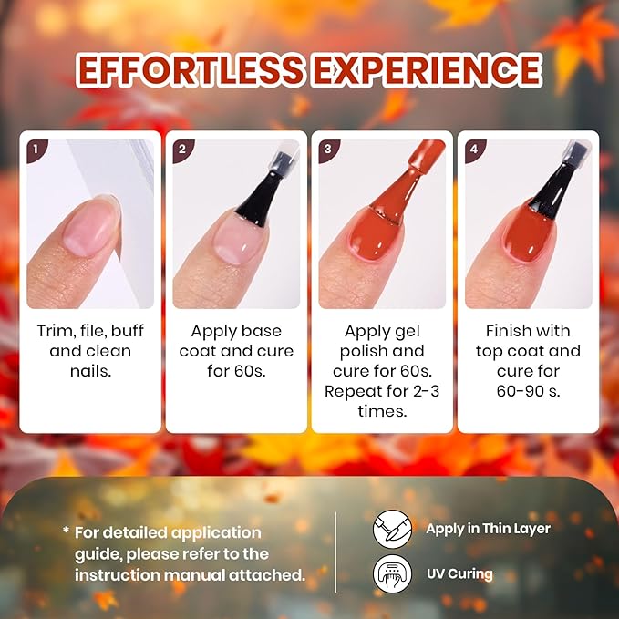 beetles Gel Polish Set - Waltz of Leaves Collection, 36 Trendy Colors Spring & Valentines Brown Orange Colors Gel Polish Set With Base and Glossy Matte Glitter Top Coat Soak Off UV Led Holiday Nails