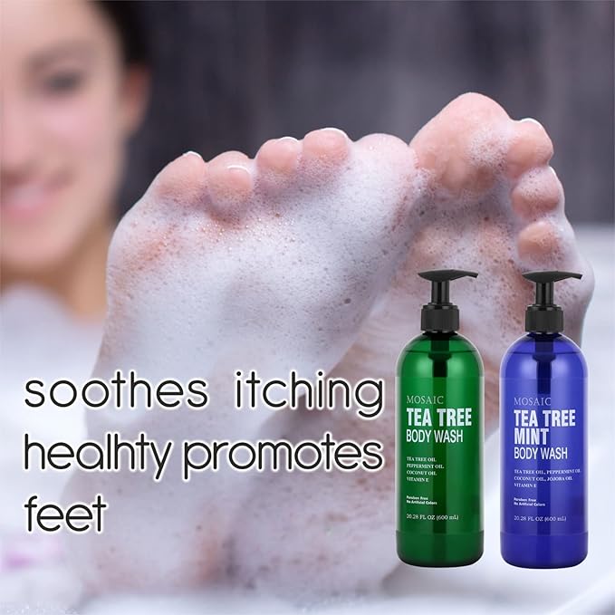 Tea Tree Body Wash with Mint & Shower Gel with Vitamin E for Jock Itch, Eczema, Ringworm, Body Odor, Body Wash Women & Men with Added Body Oils,LARGE 20.2 FL Oz Bottle (Tea Tree Mint, Pack of 2)