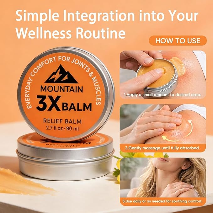 Mountain 3X Relief Balm, 3X Balms with Organic Arnica & Camphor - Soothing Body Cream for Knee, Foot, Back & Joint Relief - Fast Absorbing, Non-Greasy Formula, 2.7fl oz