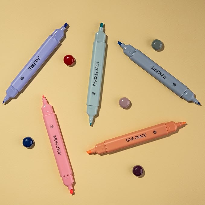 DIVERSEBEE Bible Highlighters Assorted Colors, 5 Pack No Bleed Dual Tip Aesthetic Pastel Highlighter Pens for Journaling, Note Taking, School, Bible Study Supplies and Accessories (Dawn)