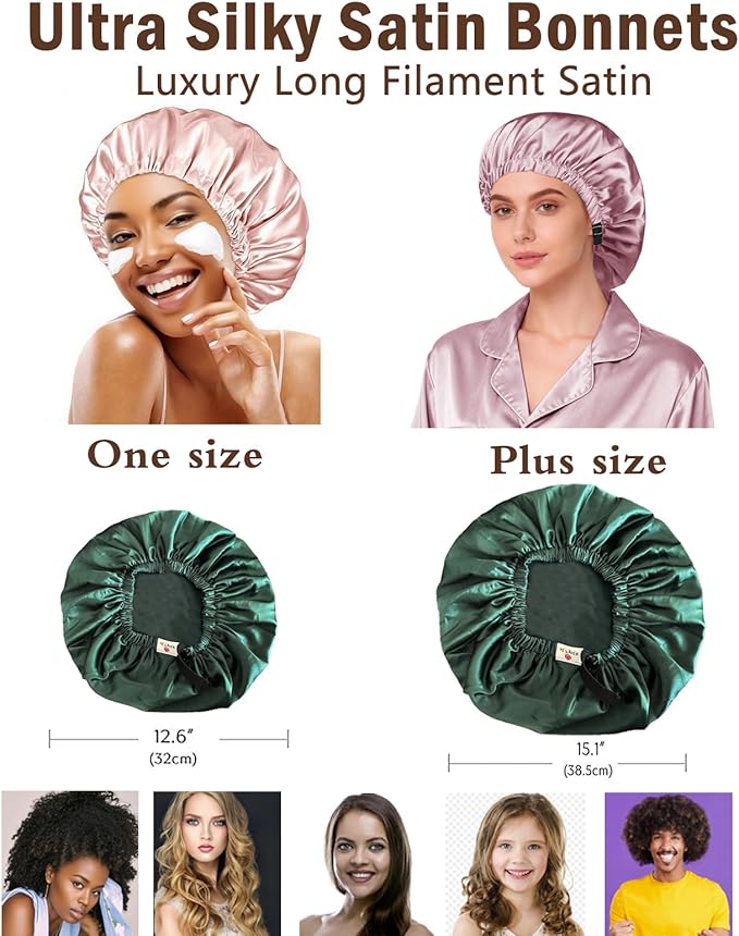 2Pcs Hair Bonnets For Sleeping Satin Bonnet Silk Bonnets For Women Silky Night Caps Womens Curly Hair Sleep Cap