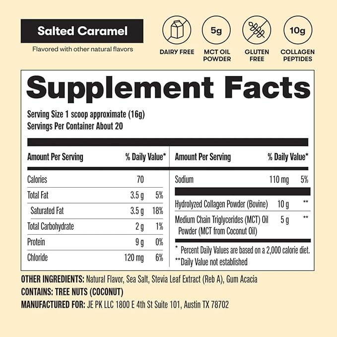 Perfect Keto Collagen Peptides Protein Powder with MCT Oil, Hydrolyzed Collagen, Type I & III Supplement, Gluten Free Grass Fed, Low Carb, Keto Coffee Creamer, Collagen for Women & Men, Salted Caramel