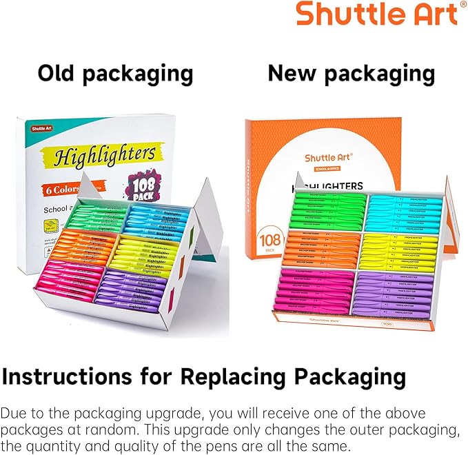 Shuttle Art 108 Pack Highlighters, Highlighters Assorted Colors Set, 6 Bright Colors Chisel Tip Dry-Quickly Non-Toxic Highlighter Markers Bulk for Adults Kids Highlighting in Home School Office