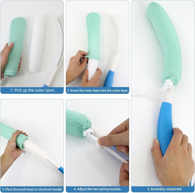 Back Scrubber for Shower,Mesh Sponge Body Shower Brush with Long Handle for Use in Shower Back Scrubber,Back Scrub for Exfoliating Body Scrubber or Shower Brush (Blue and Blue)