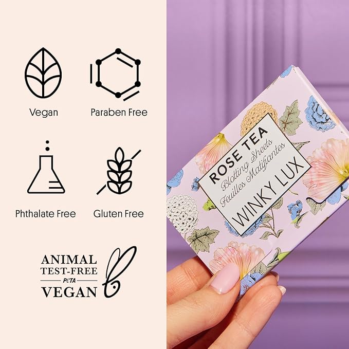 Winky Lux Rose Tea Oil Blotting Sheets – Shine Control Blotting Papers in Travel Compact, Instantly Absorb Oil & Reduce Shine Without Disturbing Makeup