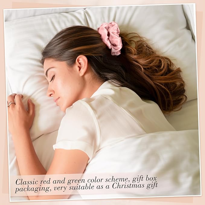 4Pcs Green Mulberry Silk Hair Scrunchies, Red Gifts for Women Girls Silk Hair Ties for Hair Sleep for Frizz Breakage