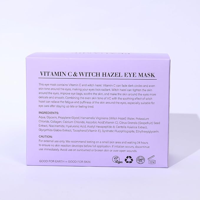 PEAUAMIE Under Eye Patches with Vitamin C and Witch Hazel Eye Mask for Dark Circles and Puffiness,Face Mask Skin Care Products 30 Pairs