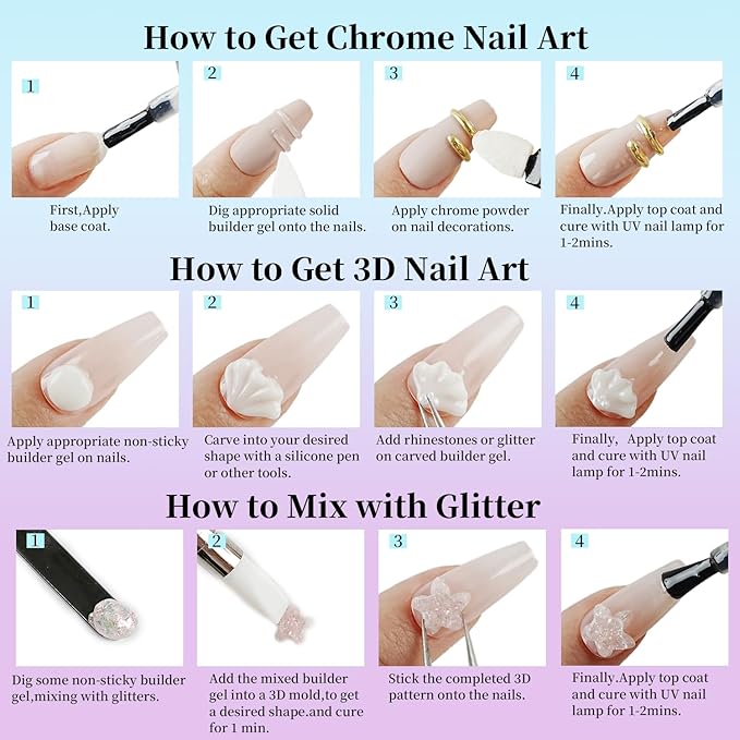 JEWHITENY 12 Colors Non-Sticky Solid Builder Gel Set:Sculpting Gel for 3D Nail Art, Extension & Nails Carving Salon-Quality Builder Nail Gels