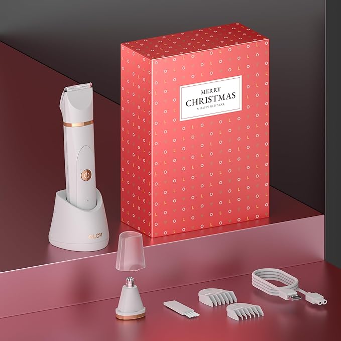 Electric Body Hair Trimmer - Groin Trimmer for Men - Bikini Trimmer Women - Wet/Dry Shaver Groomer, Replaceable Ceramic Blade Heads, USB Recharge Dock, Hygiene Razor, Christmas Gift Wrapping, White