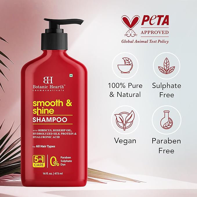 Botanic Hearth Hibiscus Shampoo Infused With Rosehip Oil, Hydrolyzed Silk Protein & Hyaluronic Acid Clarifying Shampoo To Smooth, Add Shine & Strengthen Hair| For All Hair Types, 16 Fl Oz