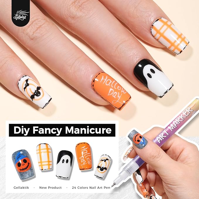 12 Colors Nail Art Pens Set, 0.5mm Fine Tip Nail Art Markers Polish Pen for 3D Nail Art, Quick-Drying Acrylic Paint MarkerPen Drawing Painting Liner Brush for DIY Nail Art Manicure Tool