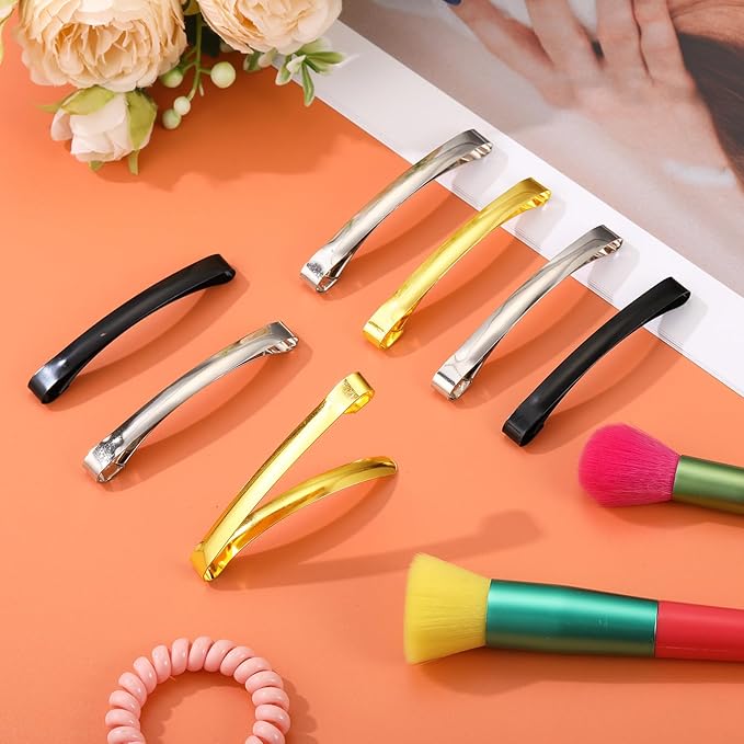 Hotop 30 Pieces Open Center Metal Barrettes Anti-slip Metal Hair Clip for Women, Assorted Colors(Slide Barrette,Black, Silver, Gold)