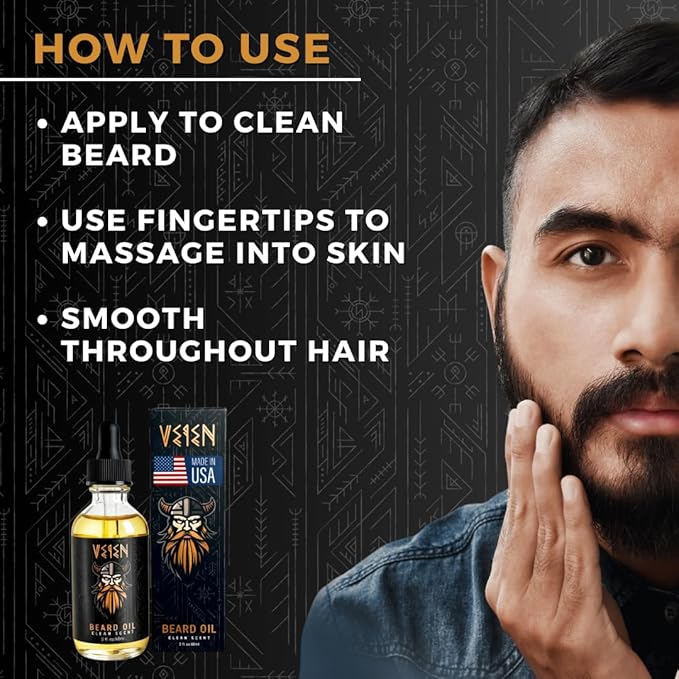 Veien Beard Oil for Men Premium All-Natural 2floz Made in USA for Thicker Darker Fuller Growth Moisturizes Conditions Softens Strengthens Smooths Frizz Hydrates for All Hair & Skin Types Reduces Itch