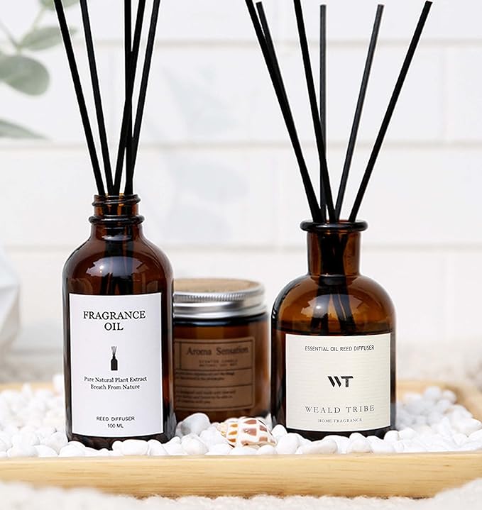 WEALD TRIBE Reed Diffuser Set for Bathroom Air Fresheners, Oil Diffuser Sticks with Flower | Balsam Fir Scent 4.0 fl oz Home Fragrance with Sticks Defusers | House Bedroom Office Shelf Decor