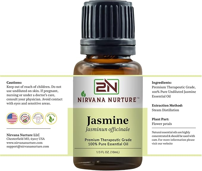 Jasmine Essential Oil 100% Pure Premium Therapeutic Grade, Undiluted - Aromatherapy Diffuser for Calm and Relaxation, Skin Care, Hair Care