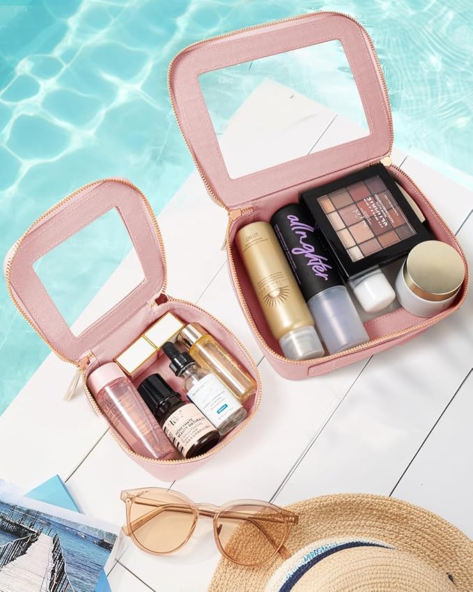 Travel Clear Makeup Bag Set, TSA Approved Cosmetic Bag Case with Zipper Portable Makeup Pouch Toiletry Bag Traveling Cosmetic Organizer Storage Bag Car Organizer Car Essentials