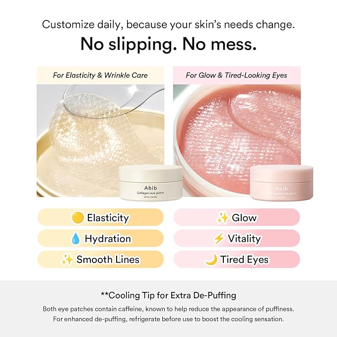 Abib Collagen Eye Patch Jericho Rose Jelly 60 Patches, Korean Under Eye Patches for Puffy Eyes and Dark Circles, Anti-Wrinkle, Collagen, Caffeine, Niacinamide, Ceramide, Antioxidant, Skin Care