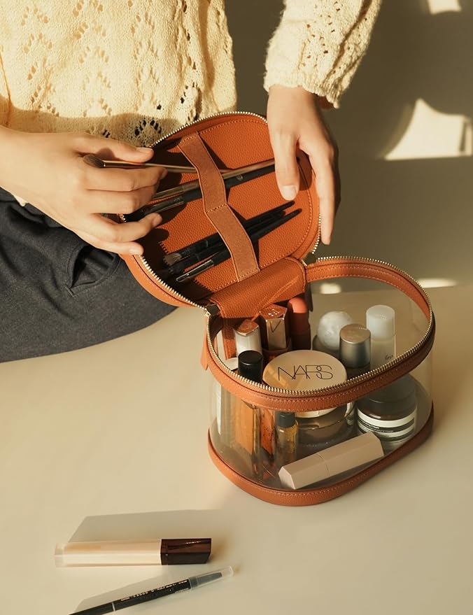 Popvibe Clear Makeup Bag Travel Cosmetic Case Transparent Toiletry Bag with Zipper, Portable Make Up Organizer Traveling Compact Car Bag for Essentials