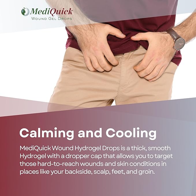 MediQuick Skin & Wound Care Hydrogel Drops - Quick Healing First Aid Drops with 12 Hours Action to Heal Cuts, Burns, Inflammation, Rash, Itch, Eczema & More - Safe Wound Wash with No-Sting - 4 Fl Oz