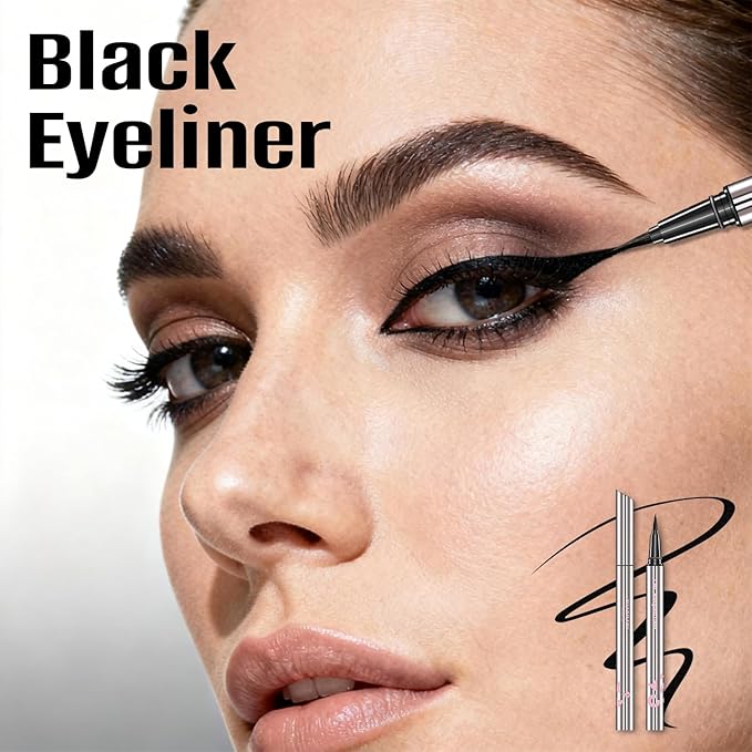 CHARMACY Liquid Eyeliner Waterproof, Intense Black Long Lasting Eyeliner Pen with Ultra Fine Tip, Smudge Proof, Smear Proof, Easy Apply for Winged Liner & Precise Lines, Beginner Friendly, 0.6ml