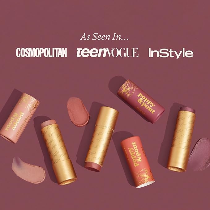 Poppy & Pout All Natural Lip Tints, Sustainable Cardboard Tubes, Hand-filled, Beeswax, Vitamin E, Coconut Oil, Cruelty Free (Tried & True Trio)