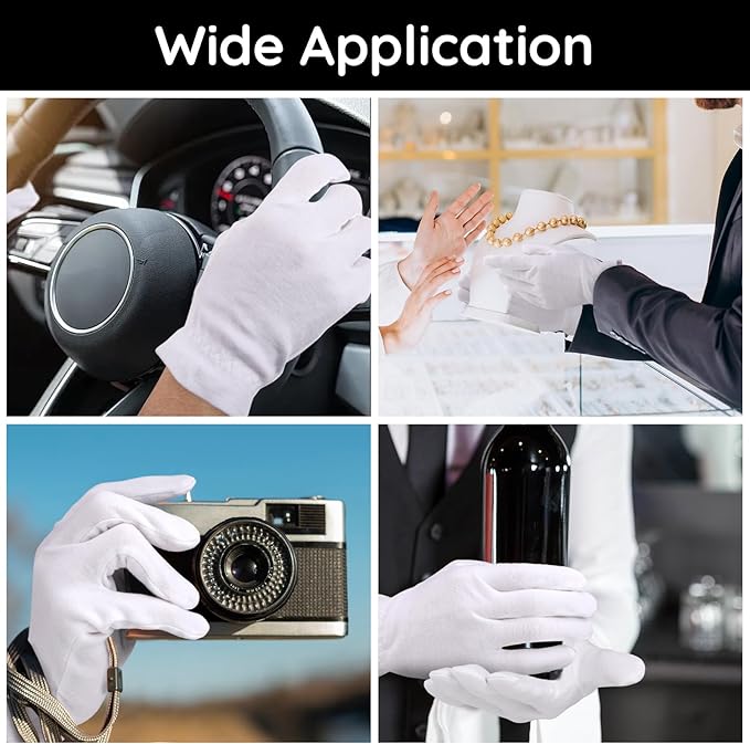 Segbeauty 12 Counts White Sleep Gloves, Hand Moisturizing Gloves with Elastic Band, 6 Pairs Cotton Moisturizing Gloves for Hands, Sleeping Gloves for Hand Overnight, White Cotton Gloves for Men Large