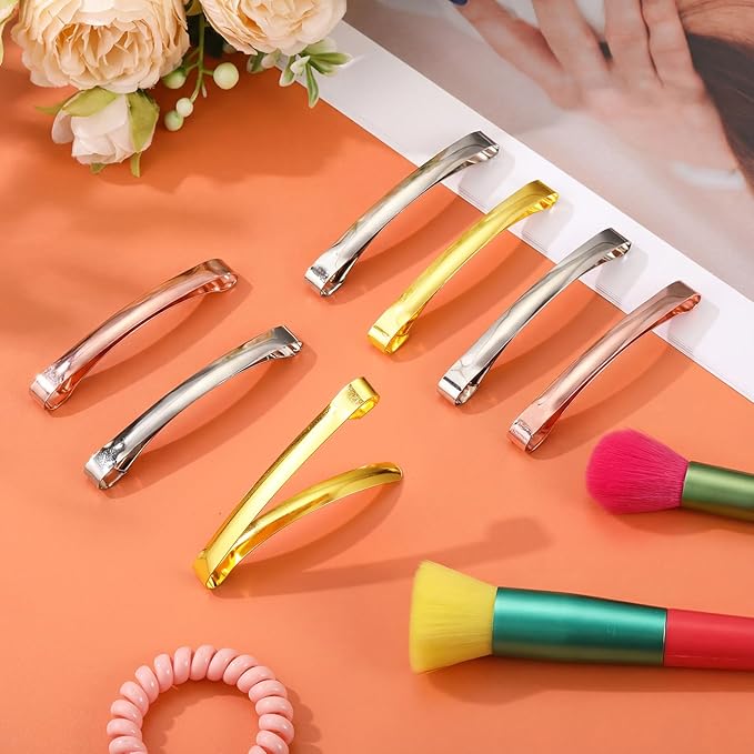 Hotop 30 Pieces Open Center Metal Barrettes Anti-slip Metal Hair Clip for Women, Assorted Colors(Slide Barrette,Rose Gold,Silver, Gold)