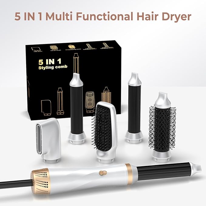 5 in 1 Hair Dryer Brush Set, Blow Dryer Brush with Air Style Wrap Hair Styler, Negative Ionic Magic Style Set, Detachable Air Curler for Volumizer,Straightener,Drying