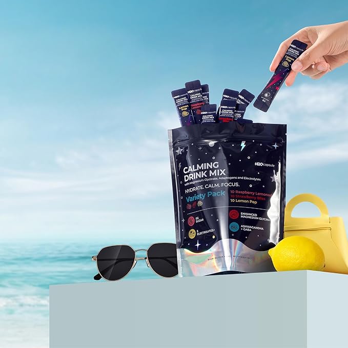 Calm Magnesium Glycinate Powdered Drink Mix with Electrolytes – Sugar Free with Ashwagandha, L-Theanine, Vitamin B6 & GABA – Cortisol Support, Stress Relief, Hydration & Focus - 30 servings (Variety)