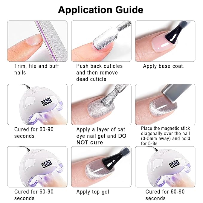 RARJSM Cat Eye Gel Nail Polish Set 6 Pcs Magnetic Sparkle Diamond Glitter Nude Pink Light Purple Red Silver Sheer Pink Velvet Ice Jelly Gel Polish with Magnet Stick UV LED Curing Requires Soak Off