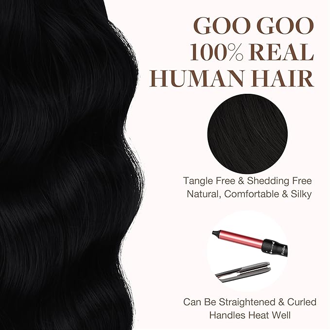 GOO GOO Tape in Hair Extensions Human Hair, 1 Jet black, 16inch 100g 40pcs, Skin Weft Seamless Invisible, Silky Straight with Thick Ends, Remy Human Hair