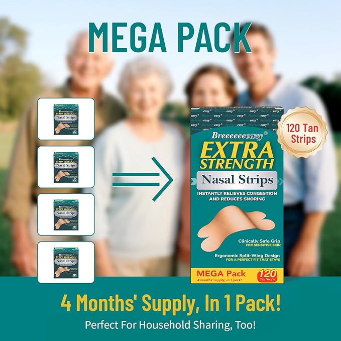 Upgraded Anti-Slip Nasal Strips for Breathing-Extra Strength Ergonomic Nose Strips,Nasal Strips for Snoring & Nose Strips for Better Breathing,Strong Adhesive Comfort Fit Improves Sleep (120 Pack)