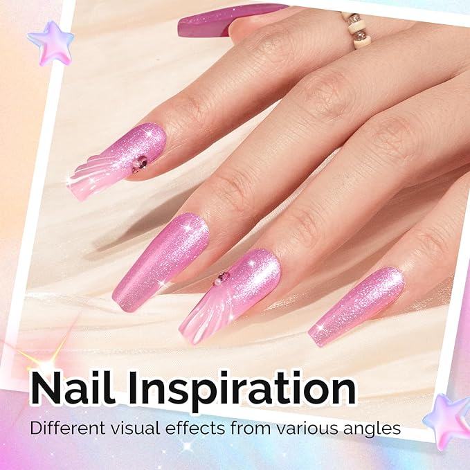 MelodySusie Jelly Pink Aurora Shimmer Gel Nail Polish, 0.5fl oz Soak Off UV LED Holographic Hot Pink Glitter Gel Polish Gift for Women Nail Art Manicure Salon DIY Nail Design Decoration at Home-G2610