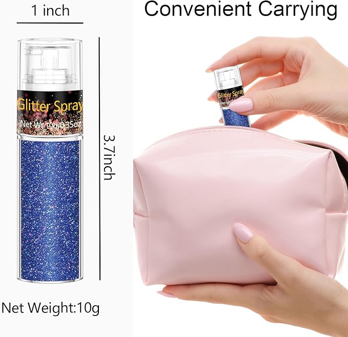 Hair and Body Glitter Spray, 1PC Glitter Hairspray Dry Powder Makeup for Clothes, Festival Rave Prom Loose Sparkle Powder,Holographic Ultra Fine Resin Glitters for Crafts (1PC Blue)