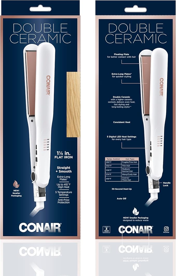 Conair Double Ceramic Flat Iron, 1 1/4-inch Hair Straightener
