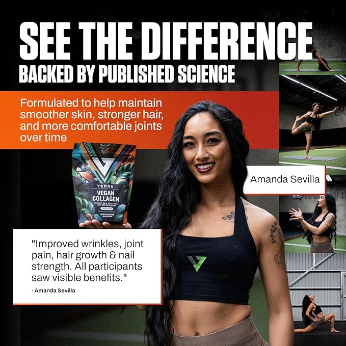 vedge Vegan Collagen Powder - Plant-Based Collagen Supplement for Hair, Skin, Nails, Joint & Gut Health. Collagen Peptides