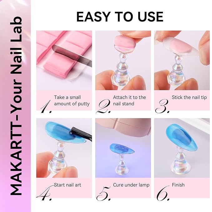 Makartt Nail Stand for Press On Nails Display Practice Art Painting Magnetic Fake Nail Holder for Painting Nails Stand for False Nail Designs with Reusable Putty for Home DIY Beginner Salon Supplies