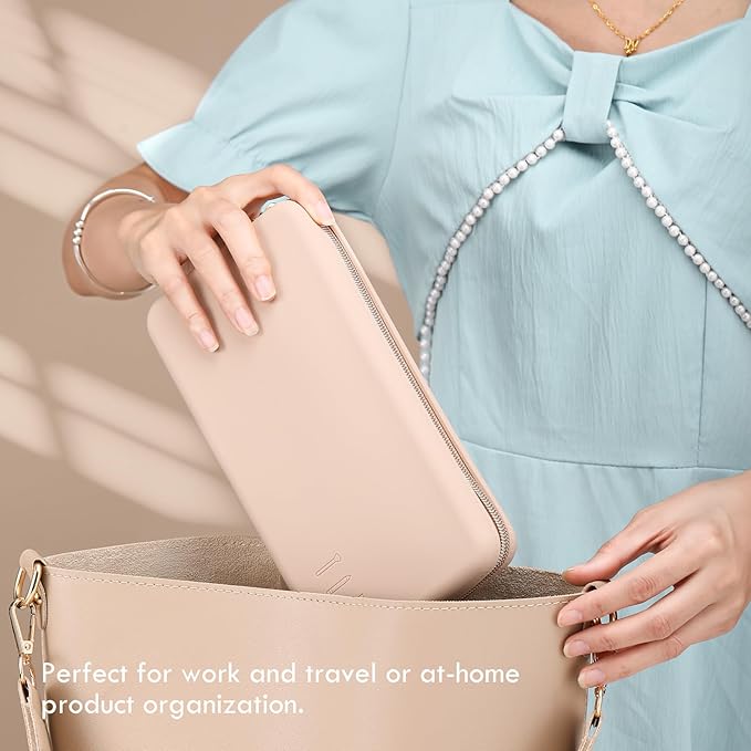 FVION Zipper Makeup Brushes Bag For Travel, Large Silicone Makeup Brush Holder, Make Up Brushes Pouch Case for Makeup Tools - Khaki