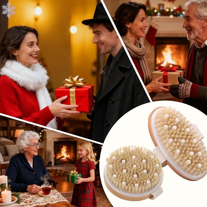 Dry Brushing Body Brush for Lymphatic Drainage-Vegan Dry Brush with Contoured Non-Slip Handle +Wood Therapy Massage Tools. Maderoterapia Kit, Gua Sha, Anti-Cellulite, Body Sculpting, Sensitive Skin