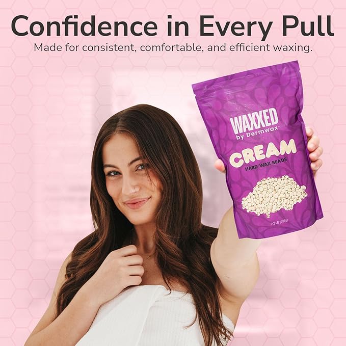 WAXXED Cream Hard Wax Beads 2.2LB – Professional Cream Hard Wax for Hair Removal – Titanium Dioxide Infused Wax Beads for Sensitive Skin – Smooth Application & Clean Removal – Salon & Home Use
