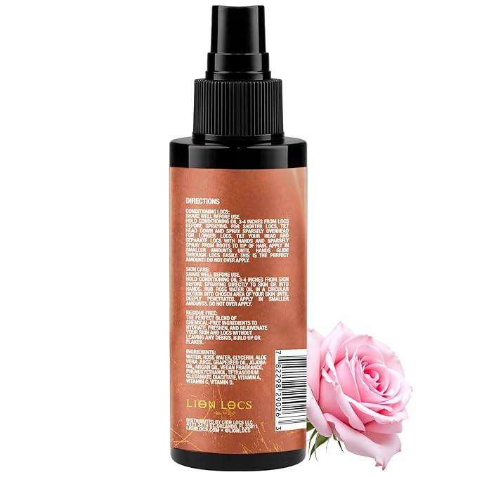 Lion Locs Rosewater Moisturizing Spray for Locs and Skin | Organic Vegan Conditioner Rose Water for All Hair Types