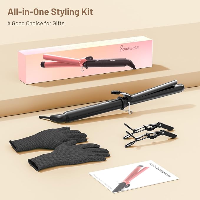 Curling Iron 1 Inch, Long Barrel Ceramic Hair Wand, Fast Heating Hair Curler with 12 Heat Settings with LED Display, Hair Curling Wand Styling and Lasting on All Hair Types, Dual Voltage for Travel