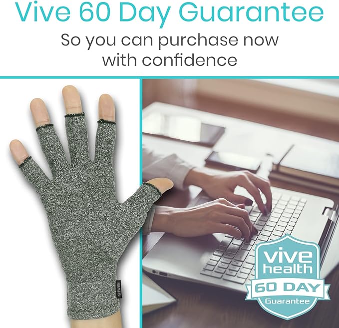 Vive Arthritis Gloves - Men, Women Rheumatoid Compression Hand Glove for Osteoarthritis- Arthritic Joint Pain Relief - Carpal Tunnel Wrist Support - Open Finger, Fingerless Thumb for Computer Typing