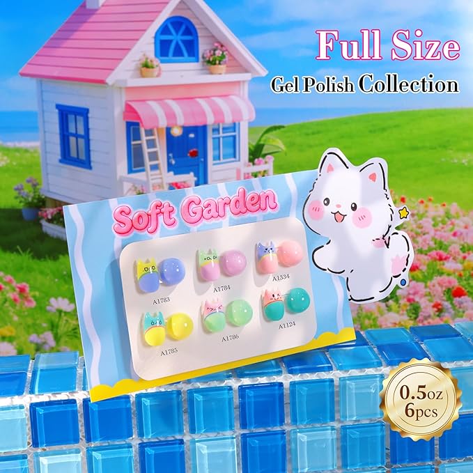 Double Rhythm 6 Pcs 15 ML Gel Polish Set Same Color Same Bottle Soak Off Gel Polish Kit Nail Art Manicure Salon DIY at Home for Women (Pastel Mint Green Yellow Pink Blue Teal-T6-89)