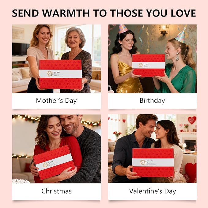 Valentines Day Gifts for Women, Red Rose 32 Pcs Facial Skin Care Set, Bath and Body Gifts, Spa Set & Self-Care Kit, Lip Gloss, Face Sheet Mask, Serum, Present, Birthday, Christmas, Mother Day