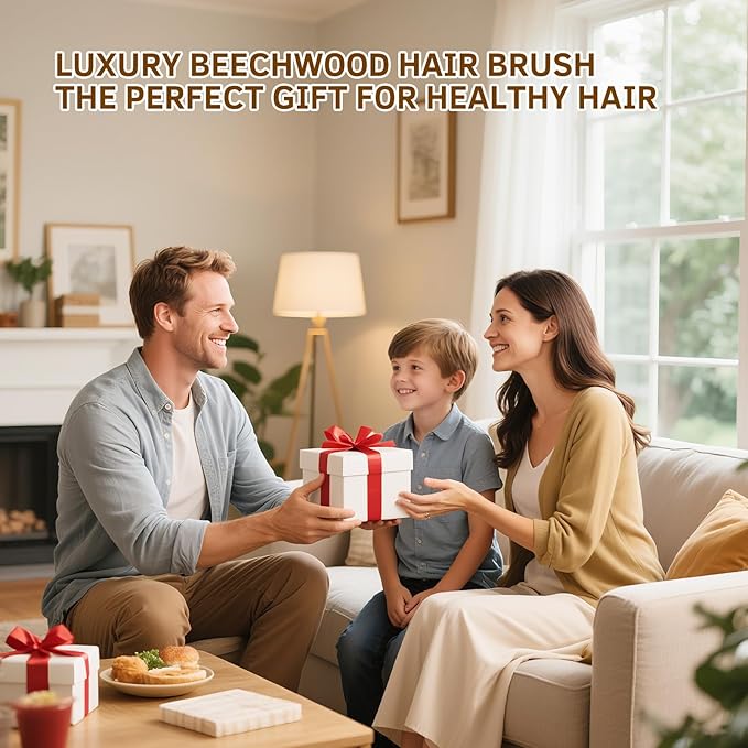 Wooden Hair Brush for Hair Growth & Scalp Massage | Natural Bristle Paddle Detangling Brush Gently Glides Through Tangles, Reduces Frizz For All Hair Types, Wet or Dry