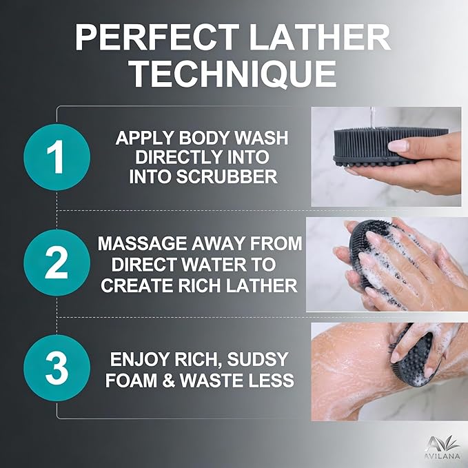 Avilana Premium Silicone Body Scrubber - 8 Years Trusted Since 2017 - SGS Certified Food Grade Dual Sided Bath Brush, Quick-Dry Exfoliating Loofah Alternative, Massage Brush Sensitive Skin Women Men