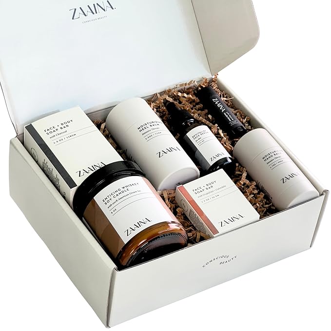 ZAAINA Men’s Self Care Package, Valentine Gifts for Men, Relaxation Spa Gift Set - Luxury Natural Handmade Grooming Kit for Husband Dad Friend, Birthday Gifts for Him (Premium Set with Whiskey Candle)